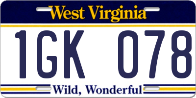 WV license plate 1GK078