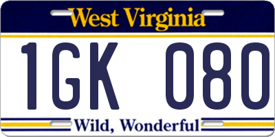 WV license plate 1GK080