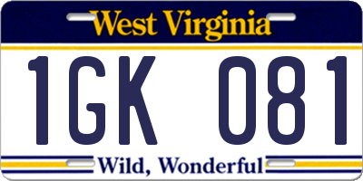 WV license plate 1GK081