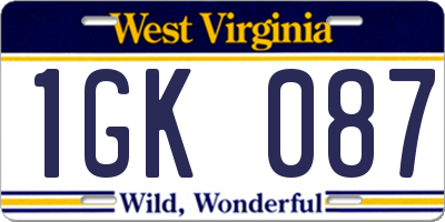 WV license plate 1GK087