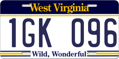 WV license plate 1GK096