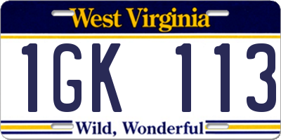 WV license plate 1GK113