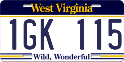WV license plate 1GK115