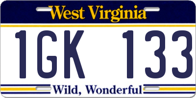 WV license plate 1GK133