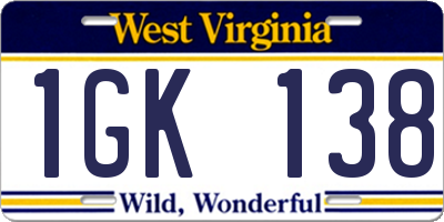 WV license plate 1GK138