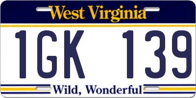 WV license plate 1GK139