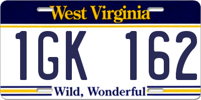 WV license plate 1GK162