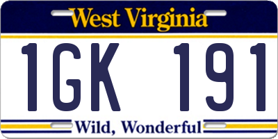 WV license plate 1GK191