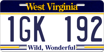 WV license plate 1GK192