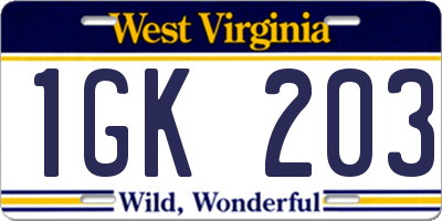 WV license plate 1GK203