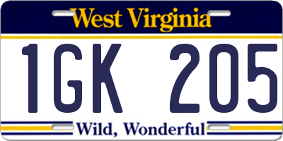 WV license plate 1GK205
