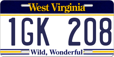 WV license plate 1GK208