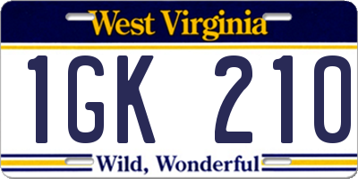 WV license plate 1GK210