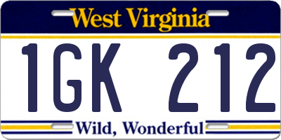 WV license plate 1GK212