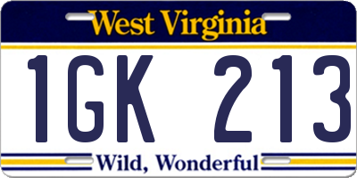 WV license plate 1GK213