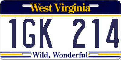 WV license plate 1GK214