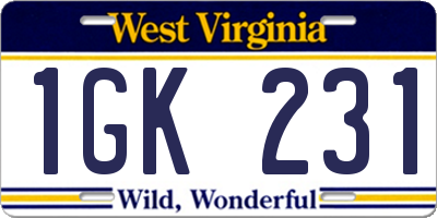 WV license plate 1GK231