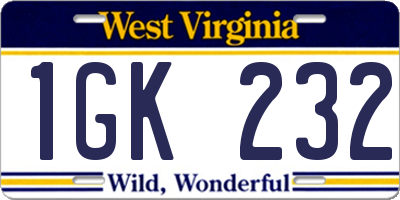 WV license plate 1GK232