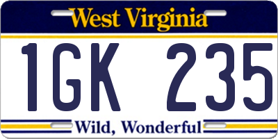 WV license plate 1GK235