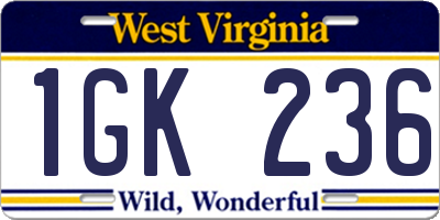 WV license plate 1GK236