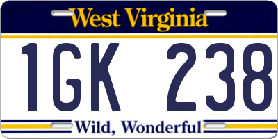 WV license plate 1GK238