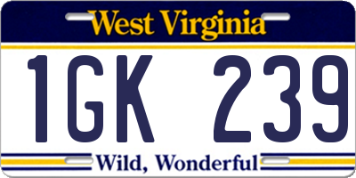 WV license plate 1GK239