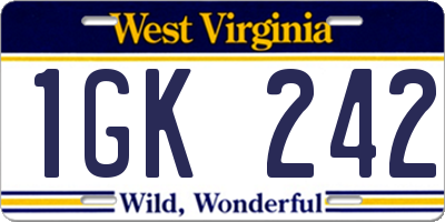 WV license plate 1GK242