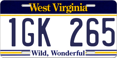 WV license plate 1GK265