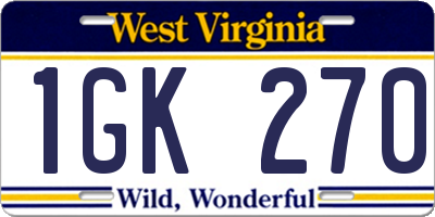 WV license plate 1GK270