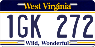 WV license plate 1GK272
