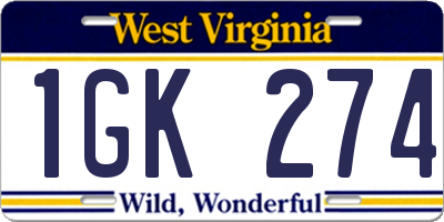 WV license plate 1GK274