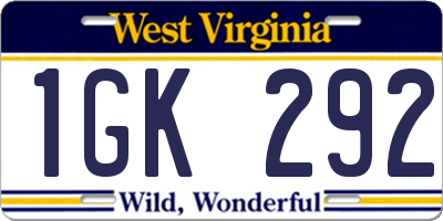 WV license plate 1GK292