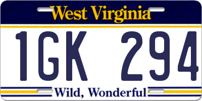 WV license plate 1GK294