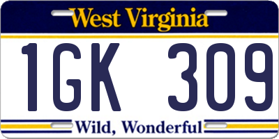 WV license plate 1GK309