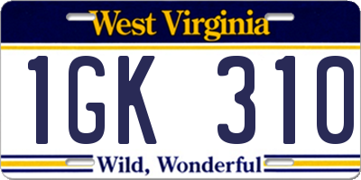 WV license plate 1GK310