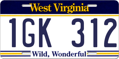 WV license plate 1GK312