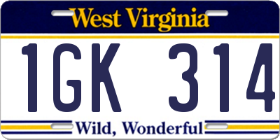WV license plate 1GK314
