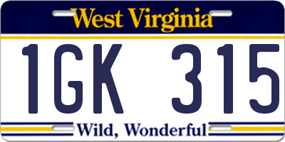 WV license plate 1GK315