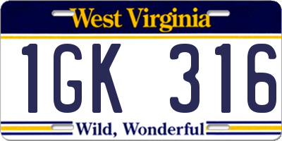 WV license plate 1GK316