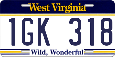 WV license plate 1GK318