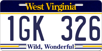 WV license plate 1GK326