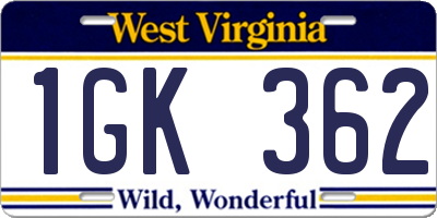 WV license plate 1GK362