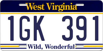 WV license plate 1GK391