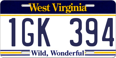 WV license plate 1GK394