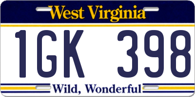 WV license plate 1GK398