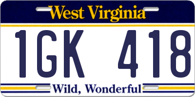 WV license plate 1GK418