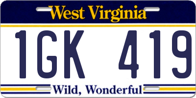 WV license plate 1GK419