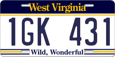 WV license plate 1GK431