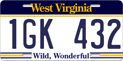 WV license plate 1GK432