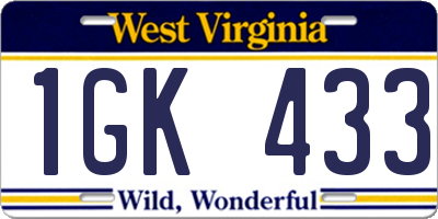 WV license plate 1GK433